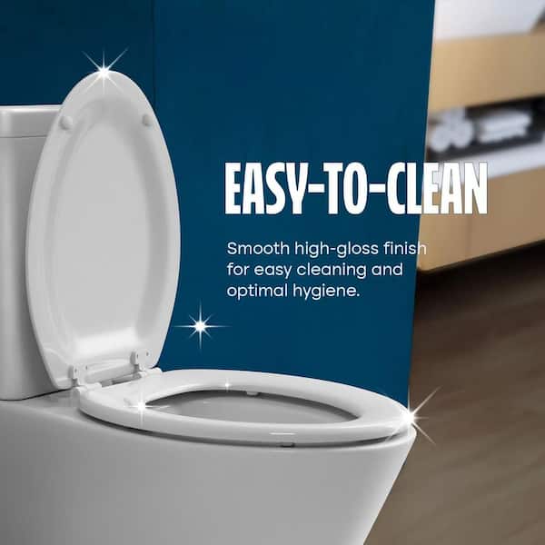 Elongated Slow Close Toilet Seat - Quiet Close Lid, Durable PP Plastic, Never Loosens, Easy Install & Clean, White