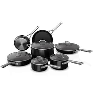 Foodi NeverStick 12-Piece Stainless Steel Nonstick Cookware Set with Lids in Black