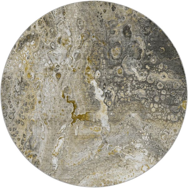Dream Shag Premium Machine Washable Abstract ADS588 Taupe 8 ft. x 8 ft. Round Rug