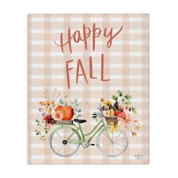 Happy Fall Plaid Seasonal Flowers Blooming Bicycle by Heatherlee Chan Unframed Graphic Travel Art Print 30 in. x 24 in.