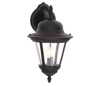 Westport Collection 2-Light Textured Black Clear Seeded Glass Traditional Outdoor Large Wall Lantern Light