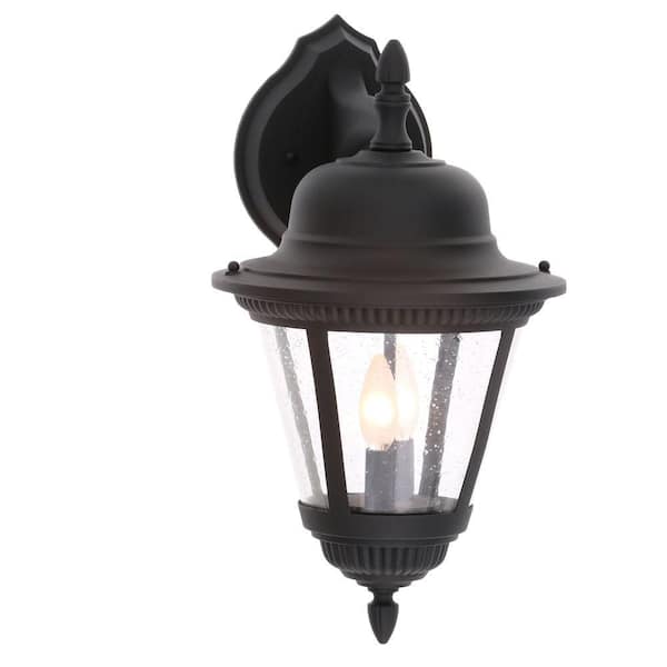 Progress Lighting Westport Collection 2-Light Textured Black Clear Seeded Glass Traditional Outdoor Large Wall Lantern Light