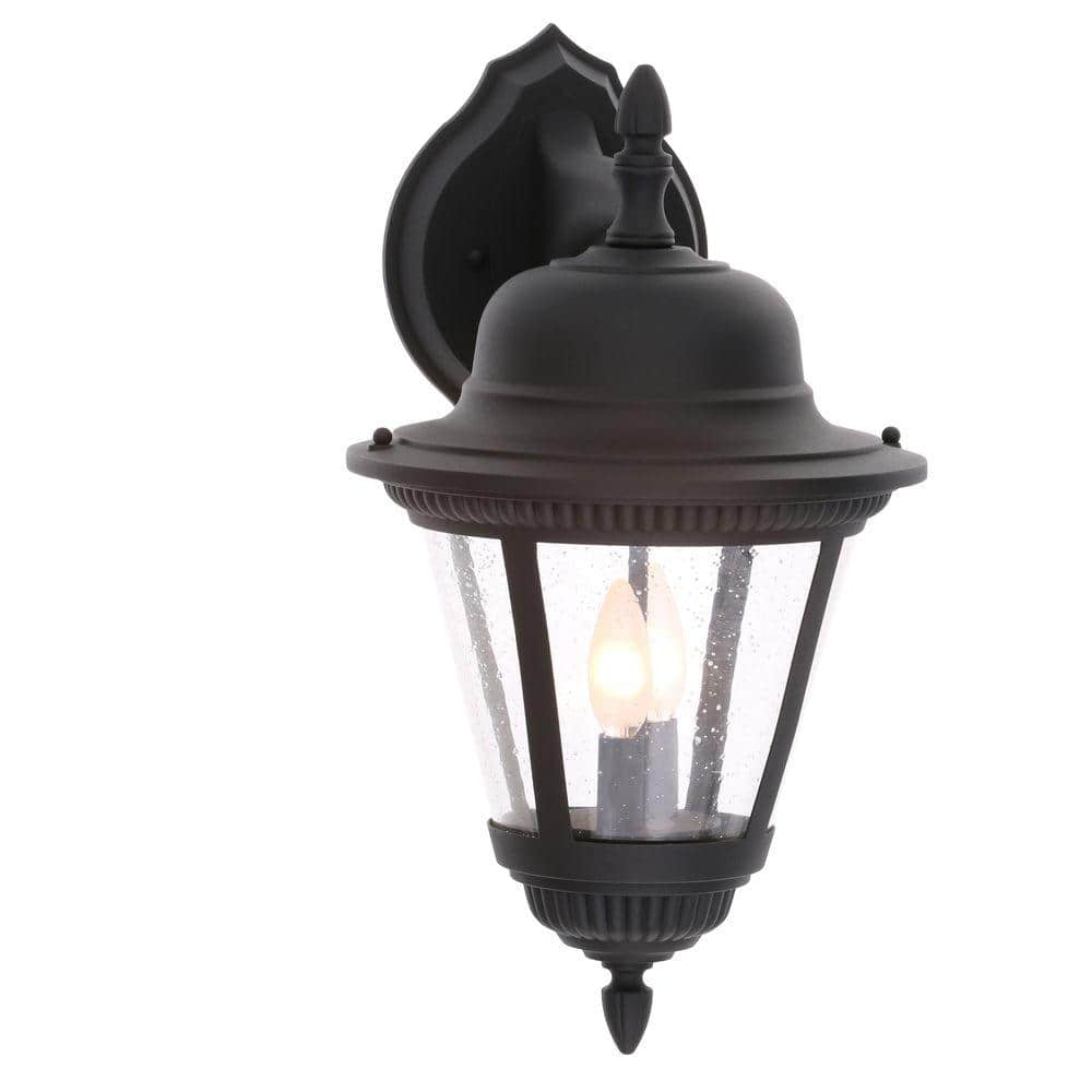 Westport Collection 2-Light Textured Black Clear Seeded Glass Traditional Outdoor Large Wall Lantern Light price history on PriceWatchPro