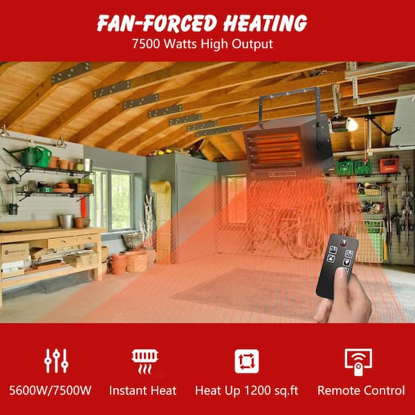 25,597 BTU 7500-Watt 240-Volt Ceiling/Wall Mount Electric Garage Heater with Remote Control