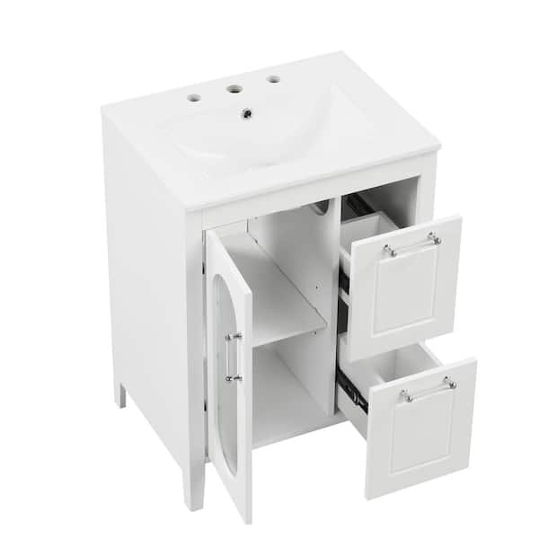 Cesicia 24 in. W x 18.3 in. D x 33.2 in. H Single Sink Freestanding Bath Vanity in White with White Ceramic Top
