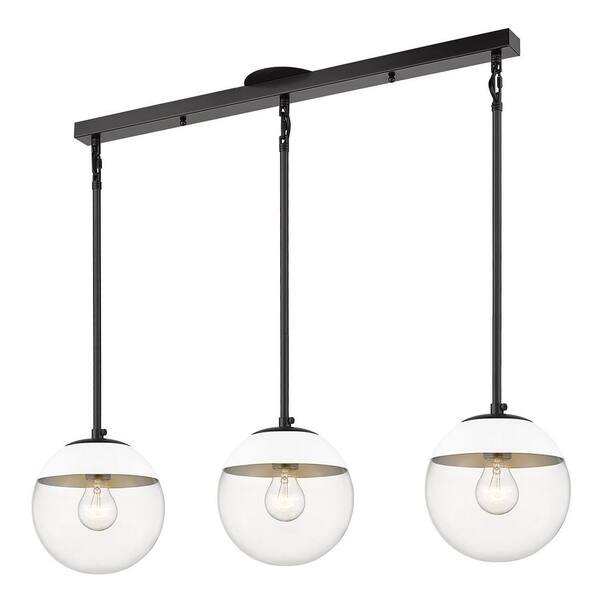 Golden Lighting Dixon 3-Light Linear Pendant in Black with Clear Glass and White Cap