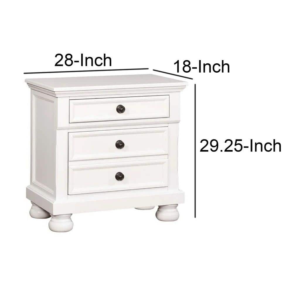 White Wooden Nightstand with Hidden Drawer and Bun Legs