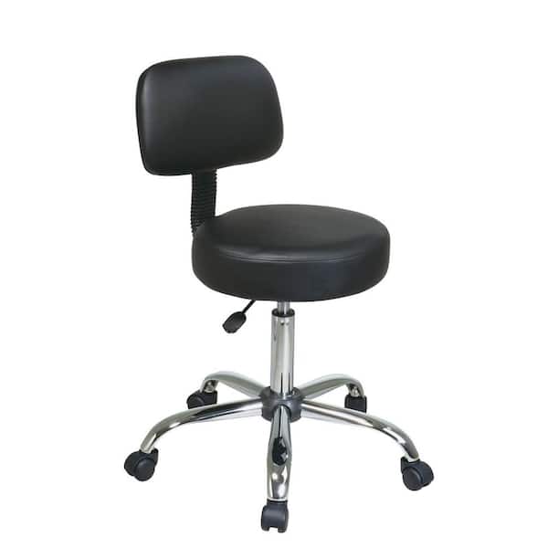 HOMESTOCK Black Adjustable Drafting Stool with Wheels and Backrest