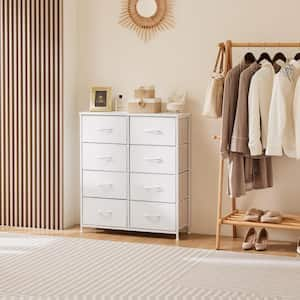 Stylish White 8 Drawer 11.8 in. Wide Chest of Drawers for Bedroom, Tall Chest Organizer Tower with Wooden Top