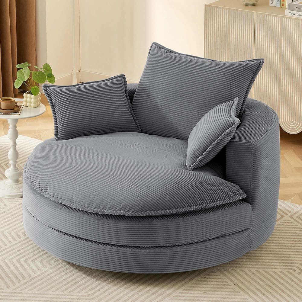 Helora Modern Grey Corduroy Fabric Upholstery Swivel Round Sofa Chair Accent Barrel Arm Chair with Pillows price history on PriceWatchPro