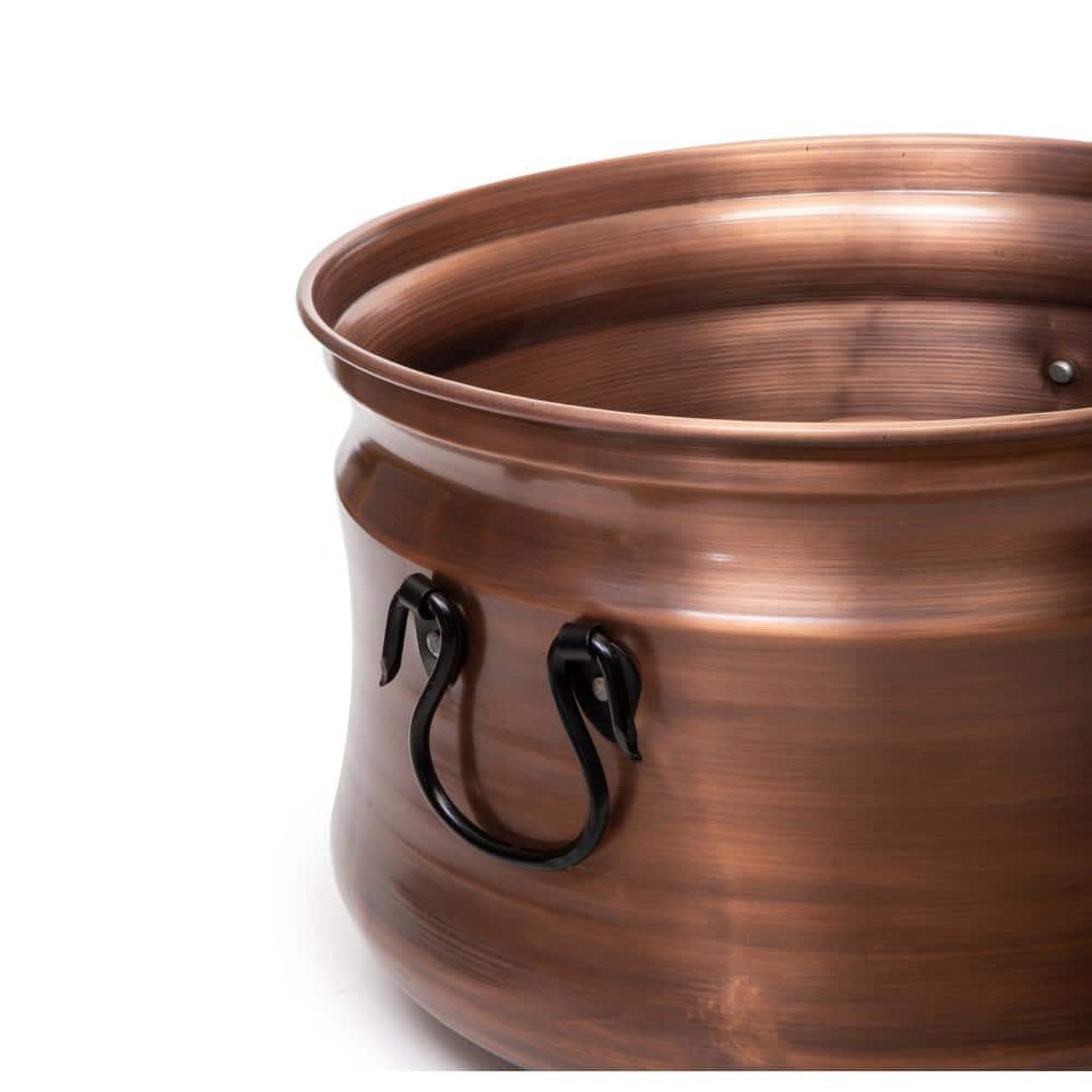 Antique Copper Steel Garden Hose Storage Pot with Lid