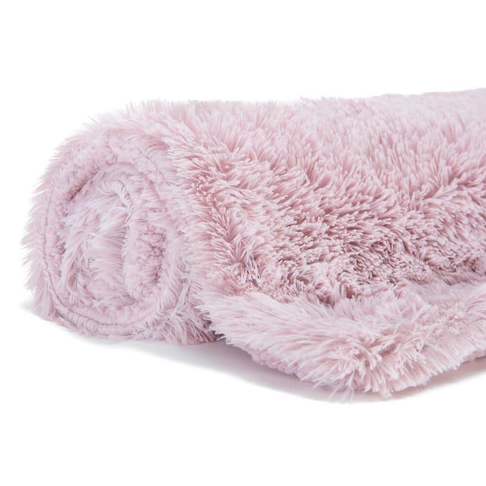 Rose Dust Faux Fur Reversible King Blanket with Sherpa Fleece