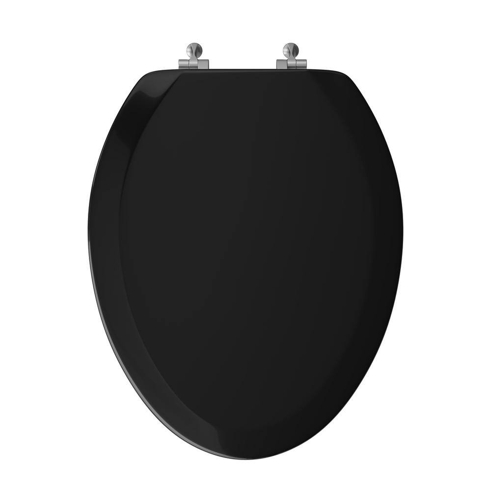 Black Molded Wood Elongated Toilet Seat with Chrome Hinges