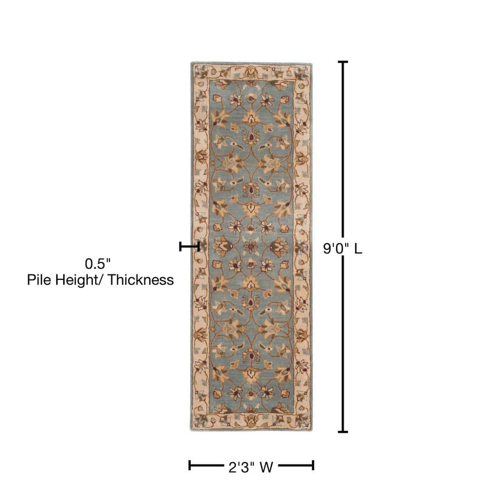 Regal Elegance Hand-Tufted Wool Runner Rug in Blue and Beige