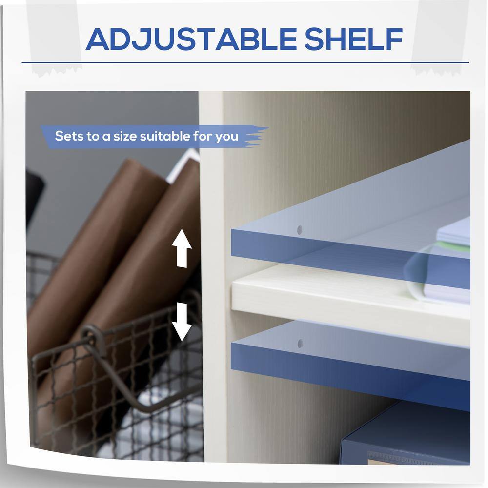 White Particleboard Mobile Printer Stand with Adjustable Shelf and Drawer