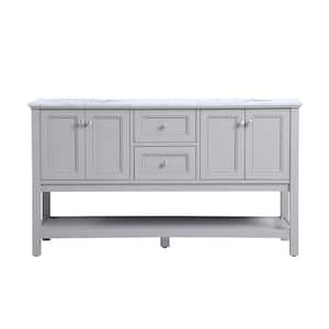 Timeless Home 60 in. W x 22 in. D x 33.75 in. H Double Bathroom Vanity in Grey with Carrara White Marble and White Basin