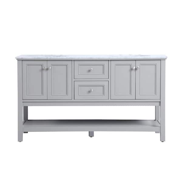 Unbranded Timeless Home 60 in. W x 22 in. D x 33.75 in. H Double Bathroom Vanity in Grey with Carrara White Marble and White Basin
