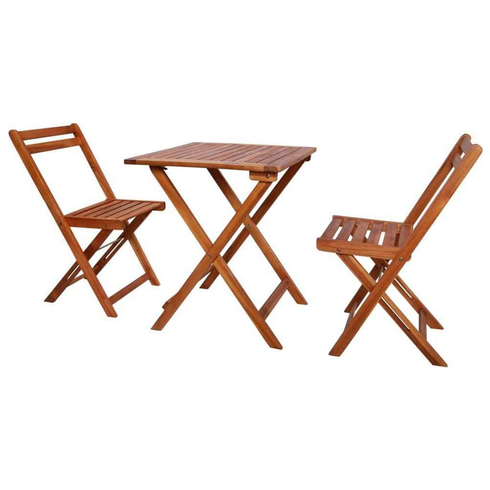 3-Piece Wood Outdoor Folding Bistro Set in Brown