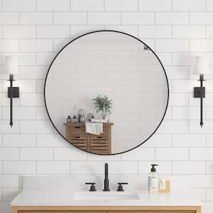 36.01 in. W x 36.01 in. H Round Anodized Aluminum Framed Wall Bathroom Vanity Mirror in Matte Black