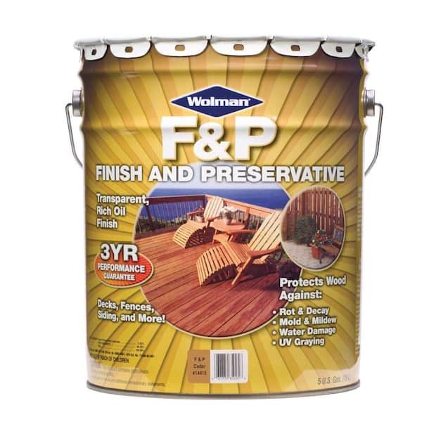 F&P Finish & Preservative 5-gal. Oil-Based Transparent Cedar Deep-Penetrating Exterior Wood Stain-DISCONTINUED