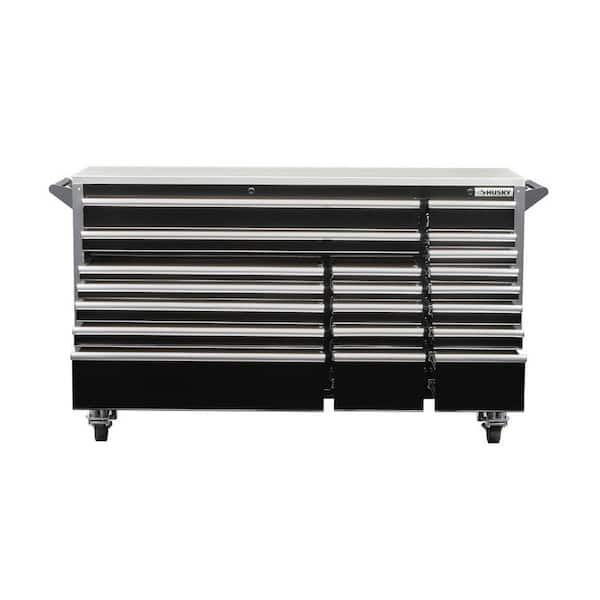 Husky - Tool Storage 72 in. W x 25 in. D Professional Duty Black Mobile Workbench Cabinet with Stainless Steel Top