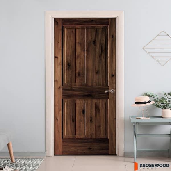 Krosswood Doors Ready-to-Assemble 28 in. x 80 in. Alder 2-Panel sq.Top VG  Left-Hand Red Mahogany Stain Wood Single Prehung Interior Door  RTA.PI.KA.300V.24.68.134.LH.RM - The Home Depot