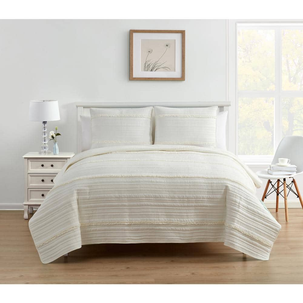 MHF Home 3-Piece White Ruffle Full/Queen Quilt Set M667138 - The Home Depot