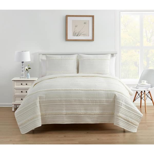 MHF Home 2-Piece White Whisper Ruffle Microfiber Twin Quilt Set