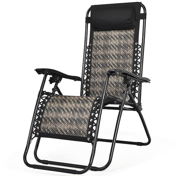 Costway Gray Zero Gravity Foldable Metal Wicker Outdoor Lounge Chair