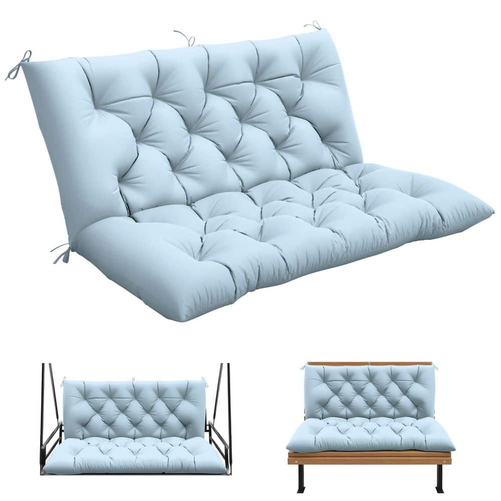 47 x 40 in. Outdoor Waterproof Porch Swing Cushion 2-Seater Replacement with Backrest for Patio Furniture Sky