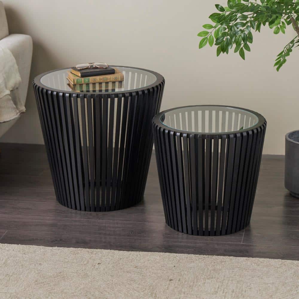 21 in. Black Cage Inspired Round Glass Coffee Table with Clear Glass Tabletop (2- Pieces) price history on PriceWatchPro