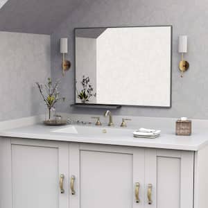 40 in. W x 30 in. H Rectangular Aluminum Framed Black Mirror with Storage Rack Wall Mounted Bathroom Vanity Mirror