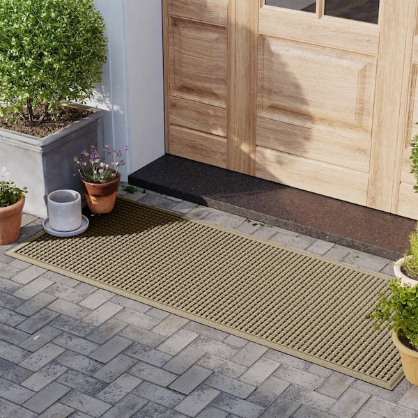 Waterhog Squares 35 in. x 85 in. PET Polyester Indoor Outdoor Door Mat Camel