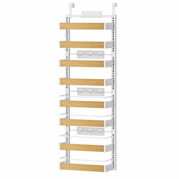 8-Tier White Over the Door Pantry Organizer, Wall Mount or Hanging Spice Rack with Adjustable Basket for Kitchen