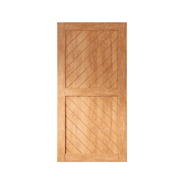 HOMACER XT3 40 in. x 80 in. C-Panel Solid Core Early American Slanted Stripe Design Pine Wood Interior Sliding Barn Door Slab