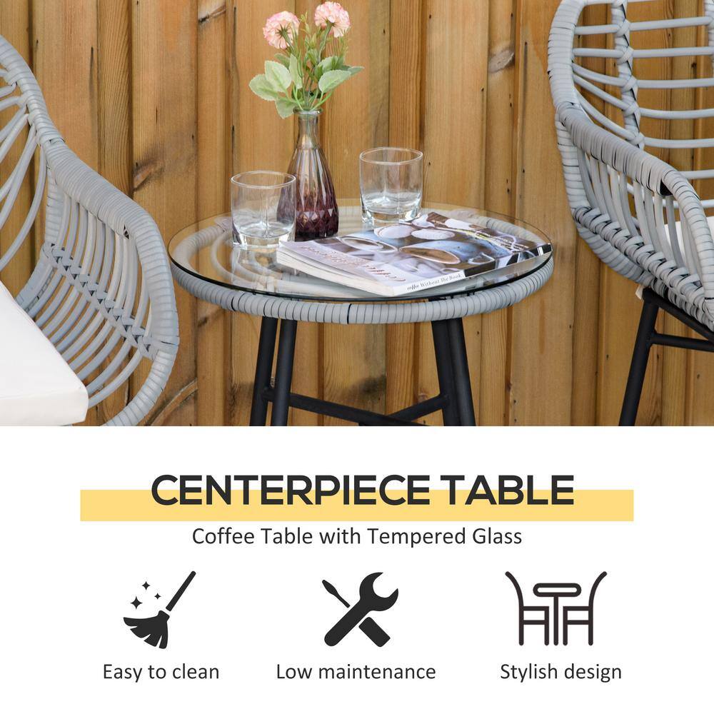 Outsunny 3-Piece Gray and Cream PE Rattan Patio Set