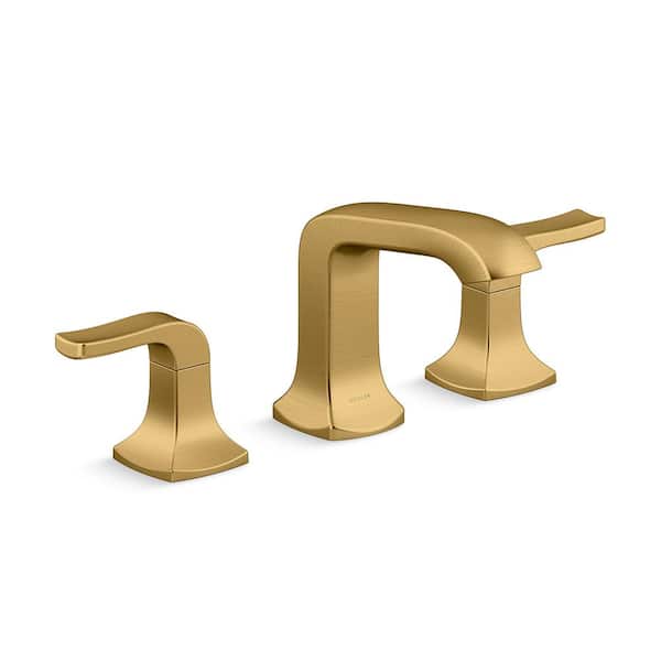 KOHLER Rubicon 8 in. Widespread Double Handle Bathroom Faucet in Vibrant Brushed Moderne Brass