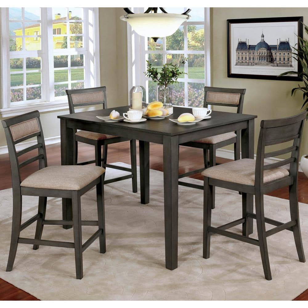 Furniture of America Arjana 5Piece Weathered Gray and Beige Solid Wood