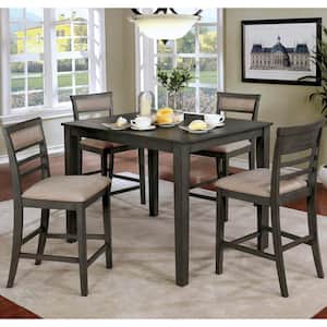 Arjana 5-Piece Weathered Gray and Beige Solid Wood Top Counter Height Dining Table Set (Seats 4)