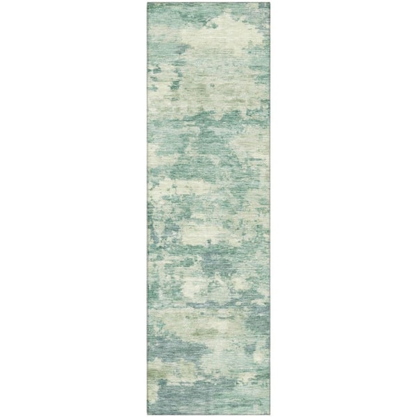 Mayfield Premium Machine Washable Abstract AMF2074 Teal 2 ft. x 7 ft. Runner Rug