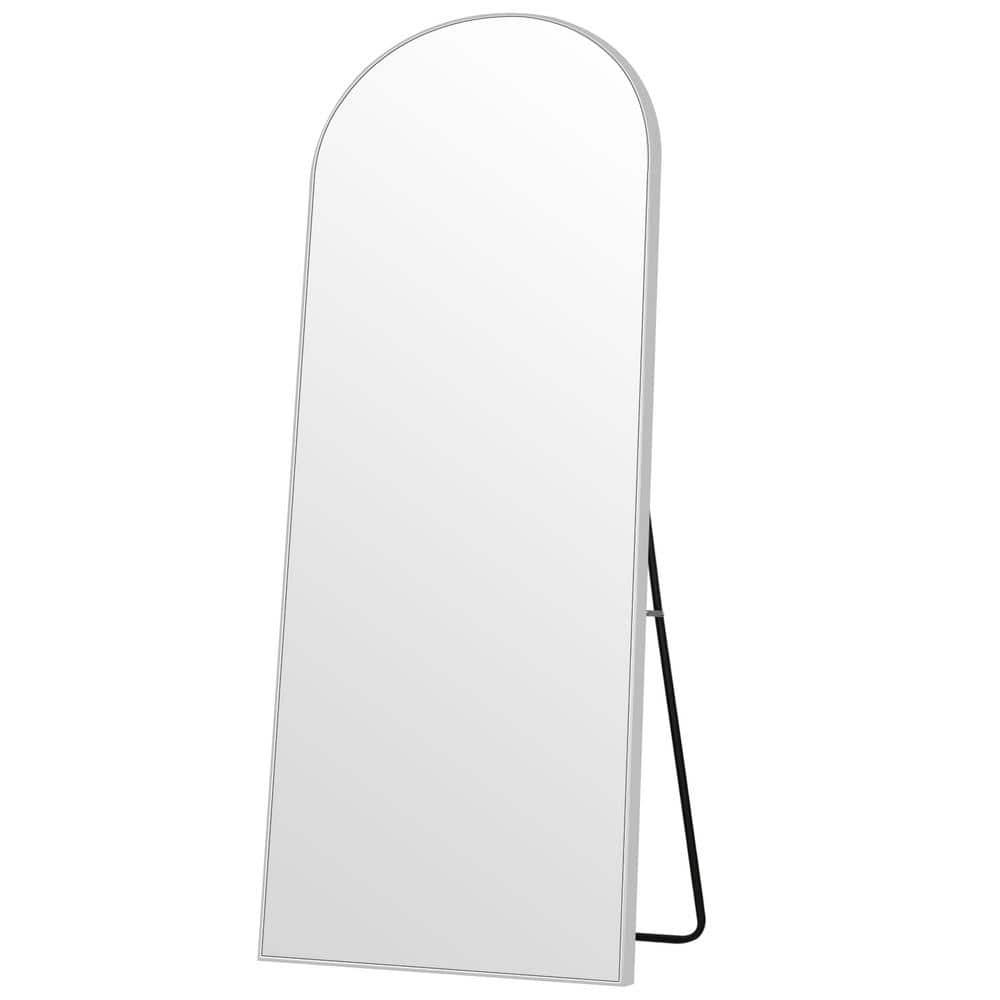 64 in. x 21 in. Modern Arched Shape Framed White Full Length Floor Mirror S