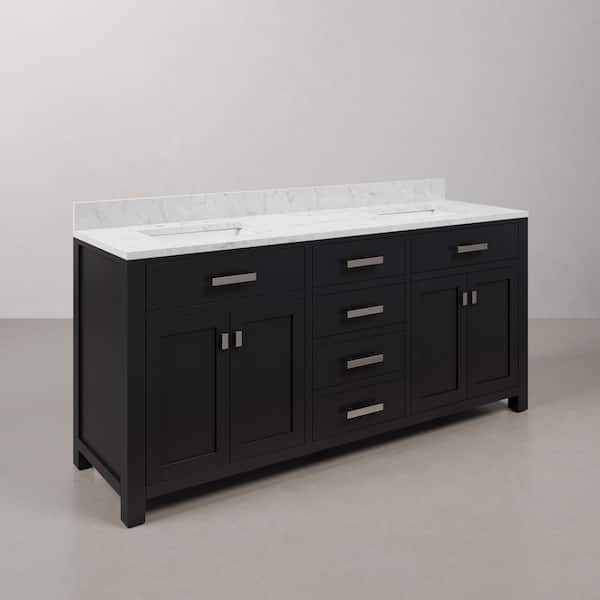 Madison 72 in. W x 21.5 in. D x 34 in. H Double Sink Bath Vanity in Espresso with Carrara White Marble Top