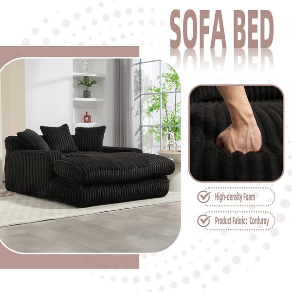 JUJABU 52 in. Black Corduroy Polyester 2-Seater Loveseat with 3
