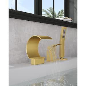 Single-Handle Tub-Mount Roman Tub Faucet with Hand Shower in Brushed Gold