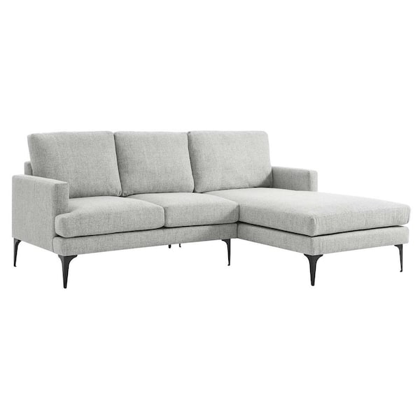 MODWAY Evermore 80.5 in. W Square Arm 1-Piece L-Shaped Right-Facing Fabric Sectional Sofa in Light Gray with Removable Cushions