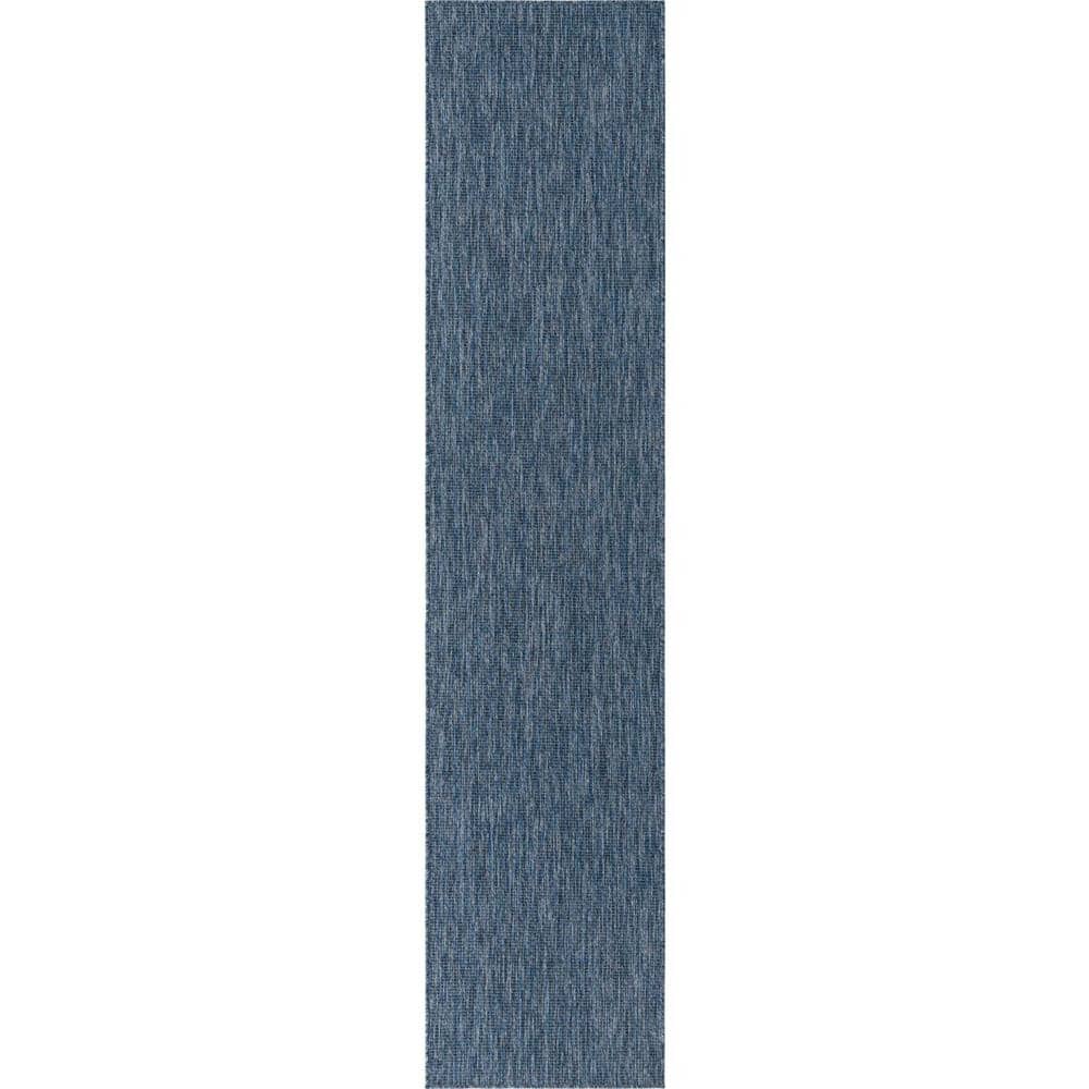 Unique Loom Outdoor Solid Blue 3 ft. x 12 ft. Indoor/Outdoor Area Rug