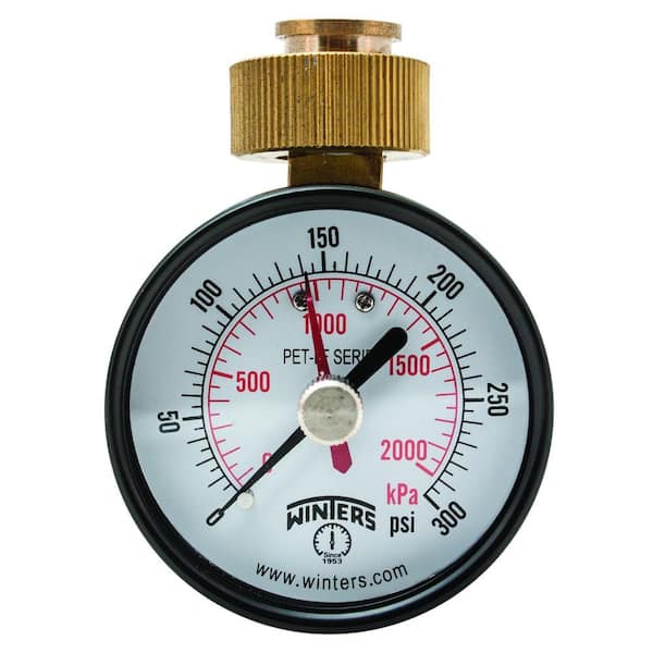 Winters Instruments PET-LF 2.5 in. Lead-Free Brass Water Pressure Test Gaugewith 3/4 in. Swivel Hose and Maximum Pointer and 0-300 psi/kPa