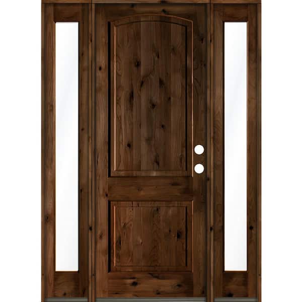 Krosswood Doors 58 in. x 96 in. Rustic Knotty Alder Arch Provincial Stained Wood Left Hand Single Prehung Front Door