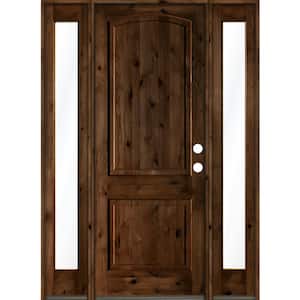 70 in. x 96 in. Rustic Knotty Alder Arch Provincial Stained Wood Left Hand Single Prehung Front Door
