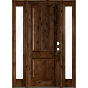 70 in. x 96 in. Rustic Alder Arch Provincial Stained Wood with V-Groove Left Hand Single Prehung Front Door